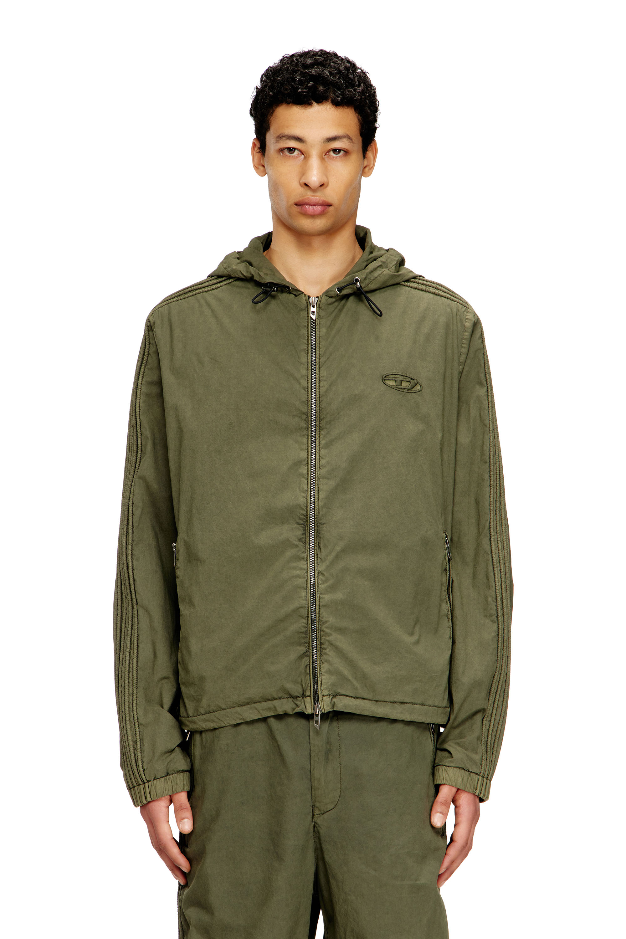 Diesel - J-STITCH, Man's Hooded zip-up jacket in cotton poplin in Military Green - 3