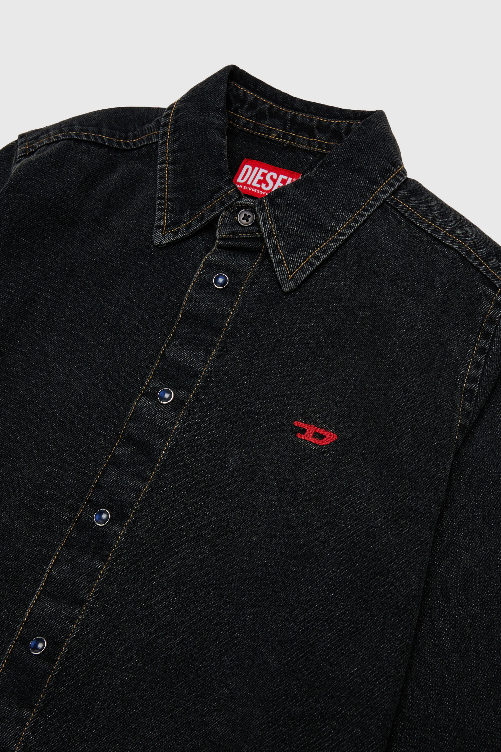 Diesel - CSIMPLY-OVER, Man's Denim shirt with D logo embroidery in Black/Dark grey - 3