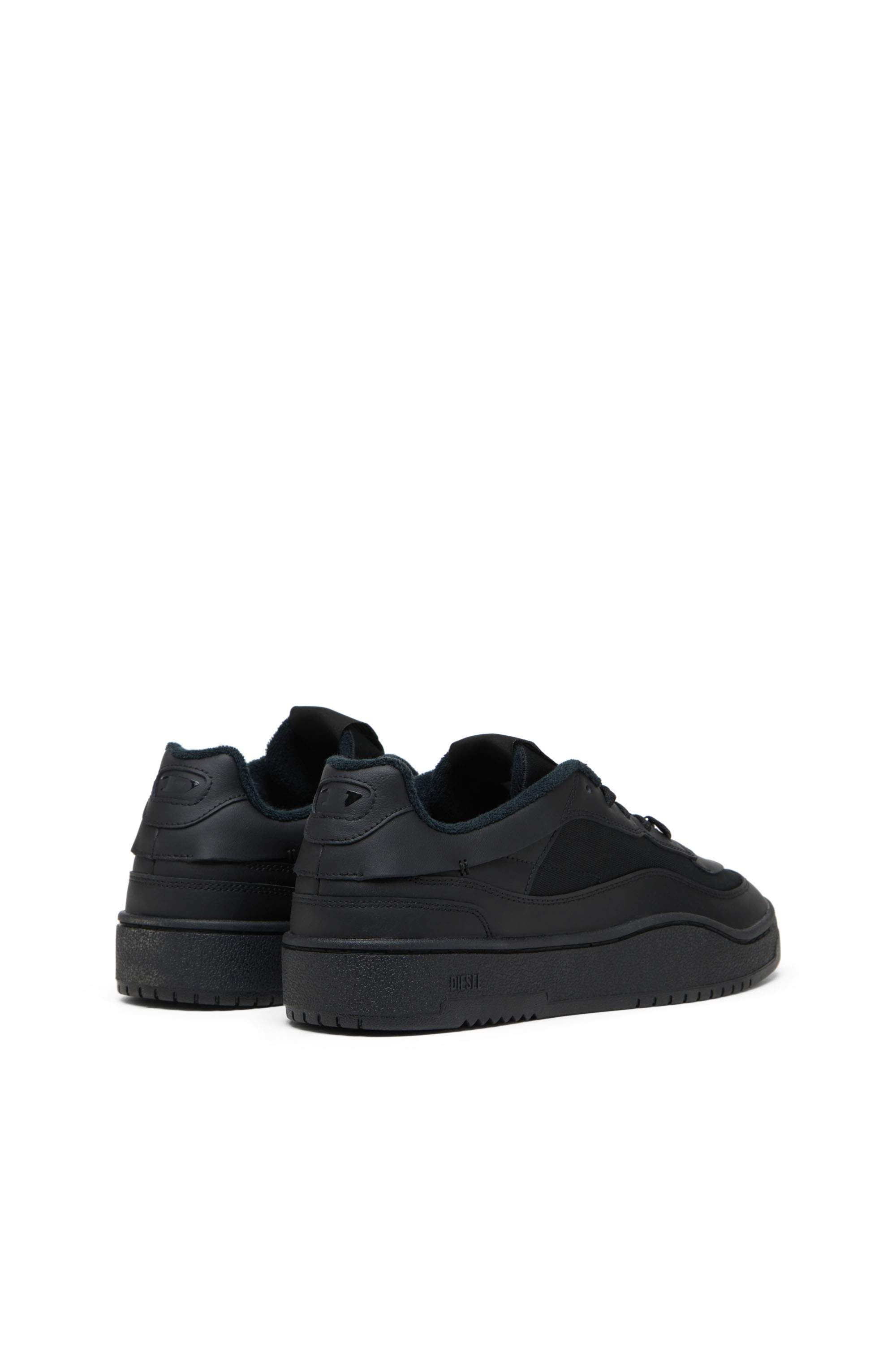 Diesel - S-OVAL SKATE LOW, Man's S-Oval Skate-Fabric-panelled leather sneakers in Black - 3