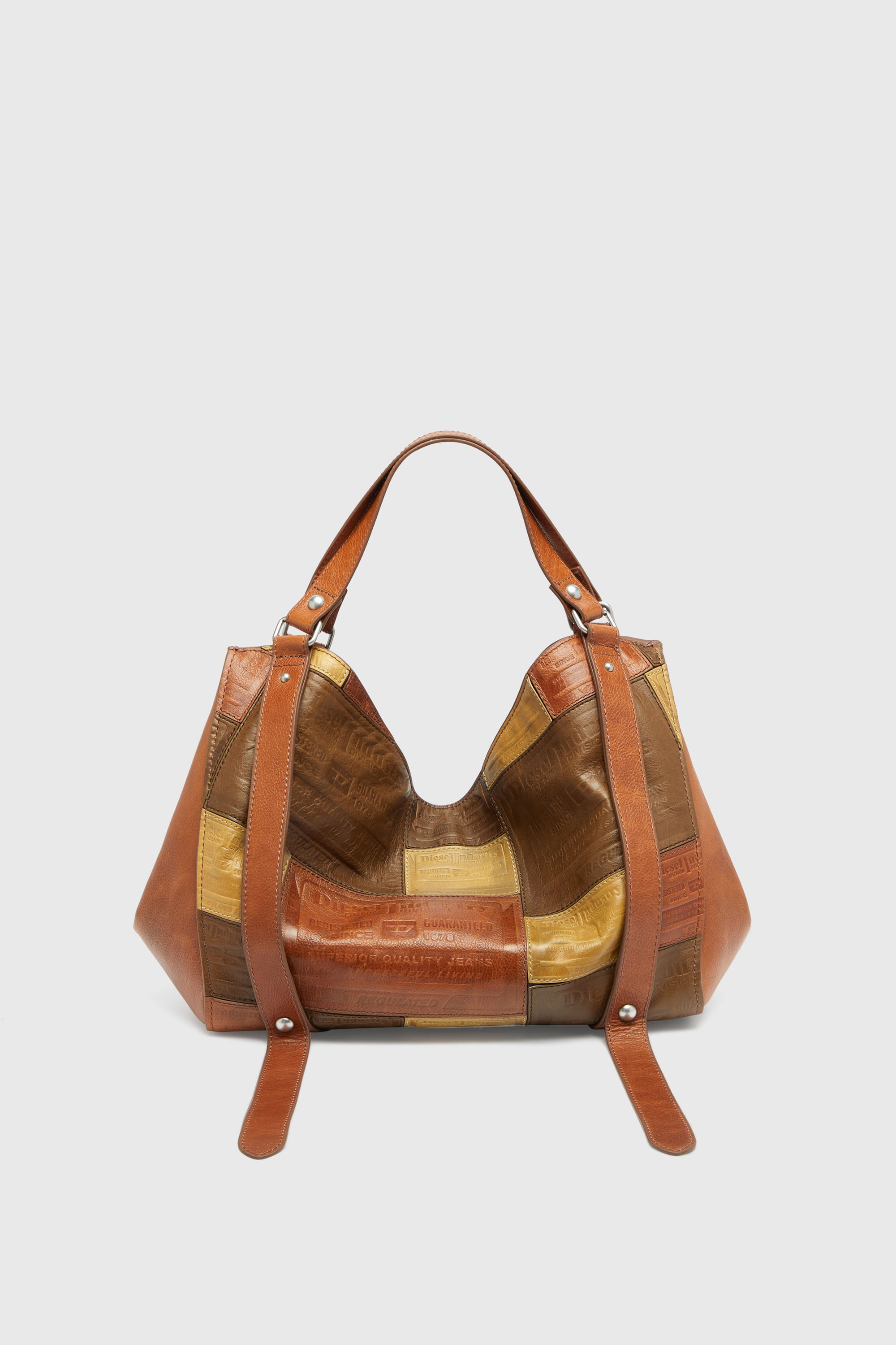 Diesel - D-ONE TOPHANDLE M, Unisex's D-One-Medium top-handle bag in patchwork leather in Brown - 2