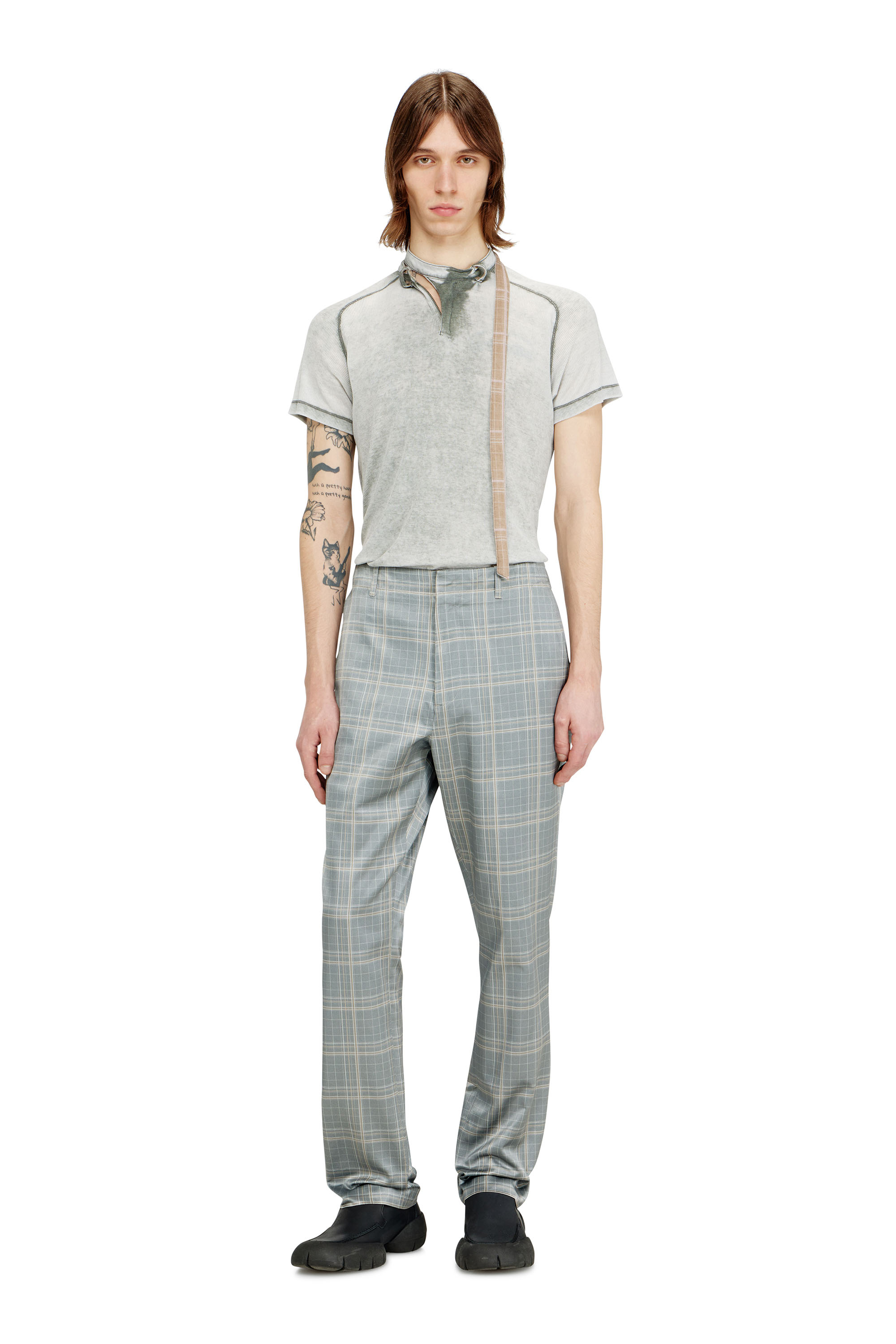 Diesel - T-GARY, Man's Rib-jersey top with biker neck strap in Grey - 2