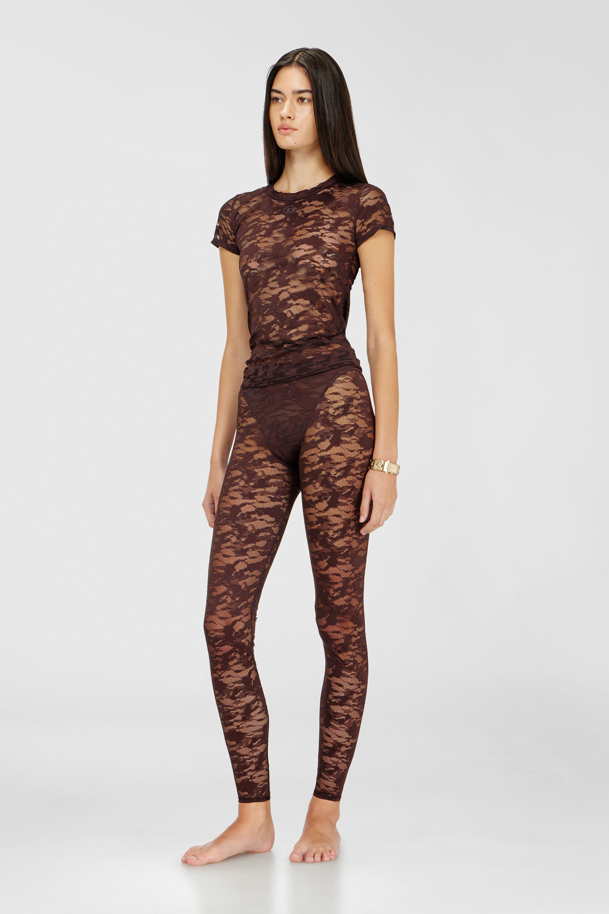 Diesel - HAYLEY-UTLT, Woman's Leggings in nylon camouflage lace in Dark Brown - 2