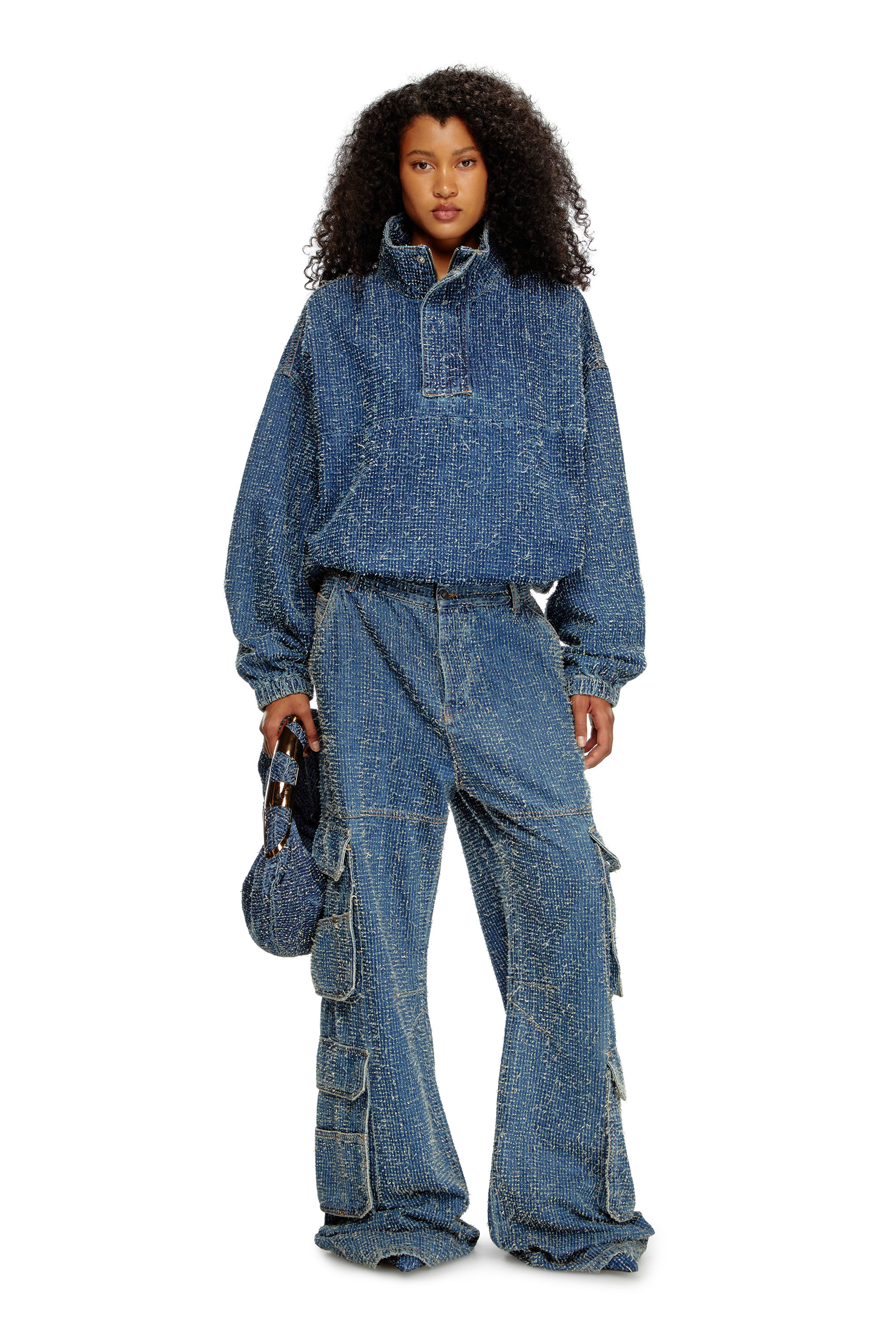 Diesel - GRAB-D HOBO S, Woman's Grab-D S-Hobo bag in bouclé denim in Blue - 6