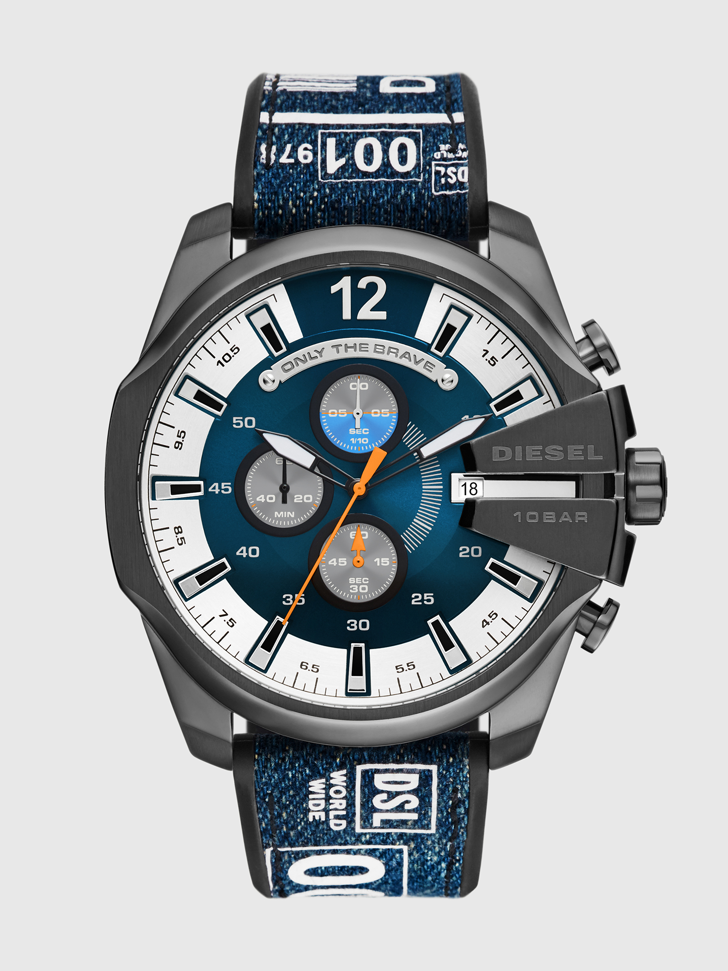 Diesel - DZ4541, Man's Mega Chief chronograph denim watch in Blue/Black - 1