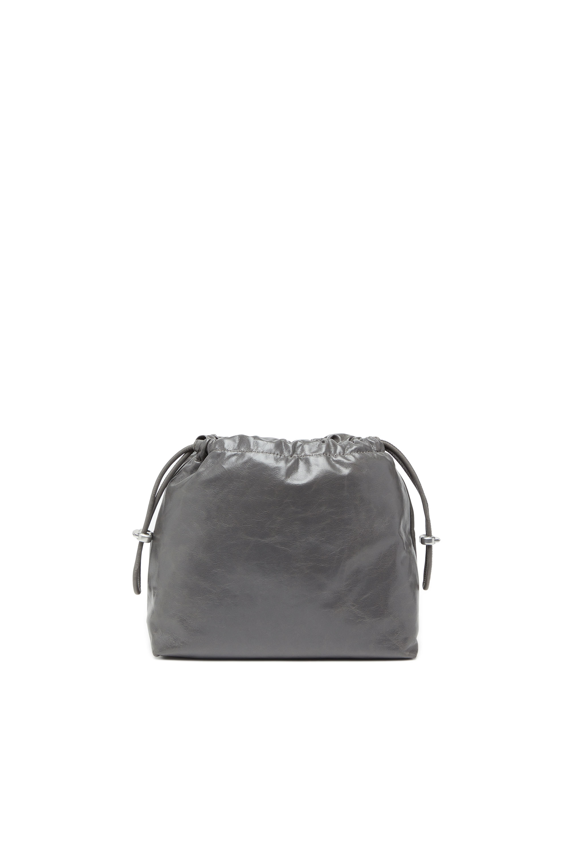 Diesel - SCRUNCH-D BUCKET, Woman's Bucket bag in shiny wrinkled leather in Grey - 3