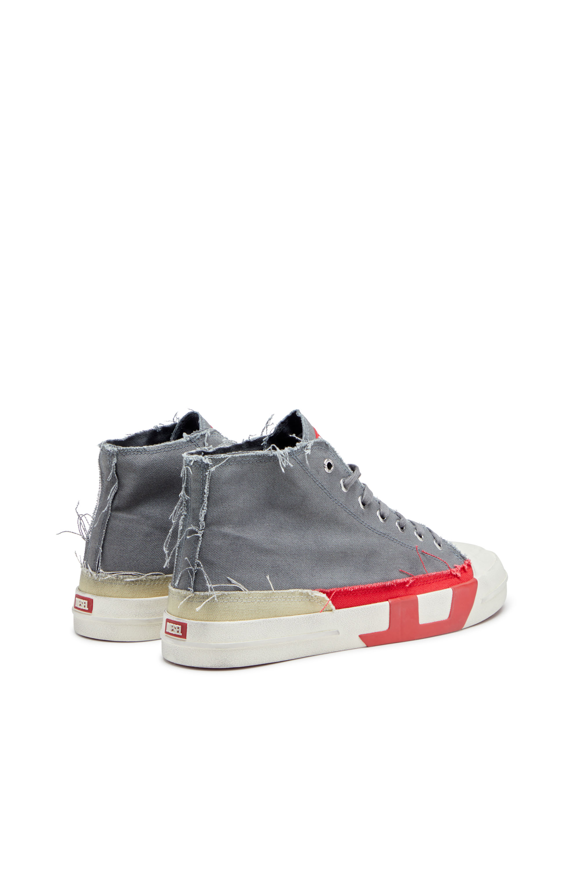 Diesel - S-D-VERSE MID, Man's Dirty-effect high-top canvas sneakers in Grey/Red - 3