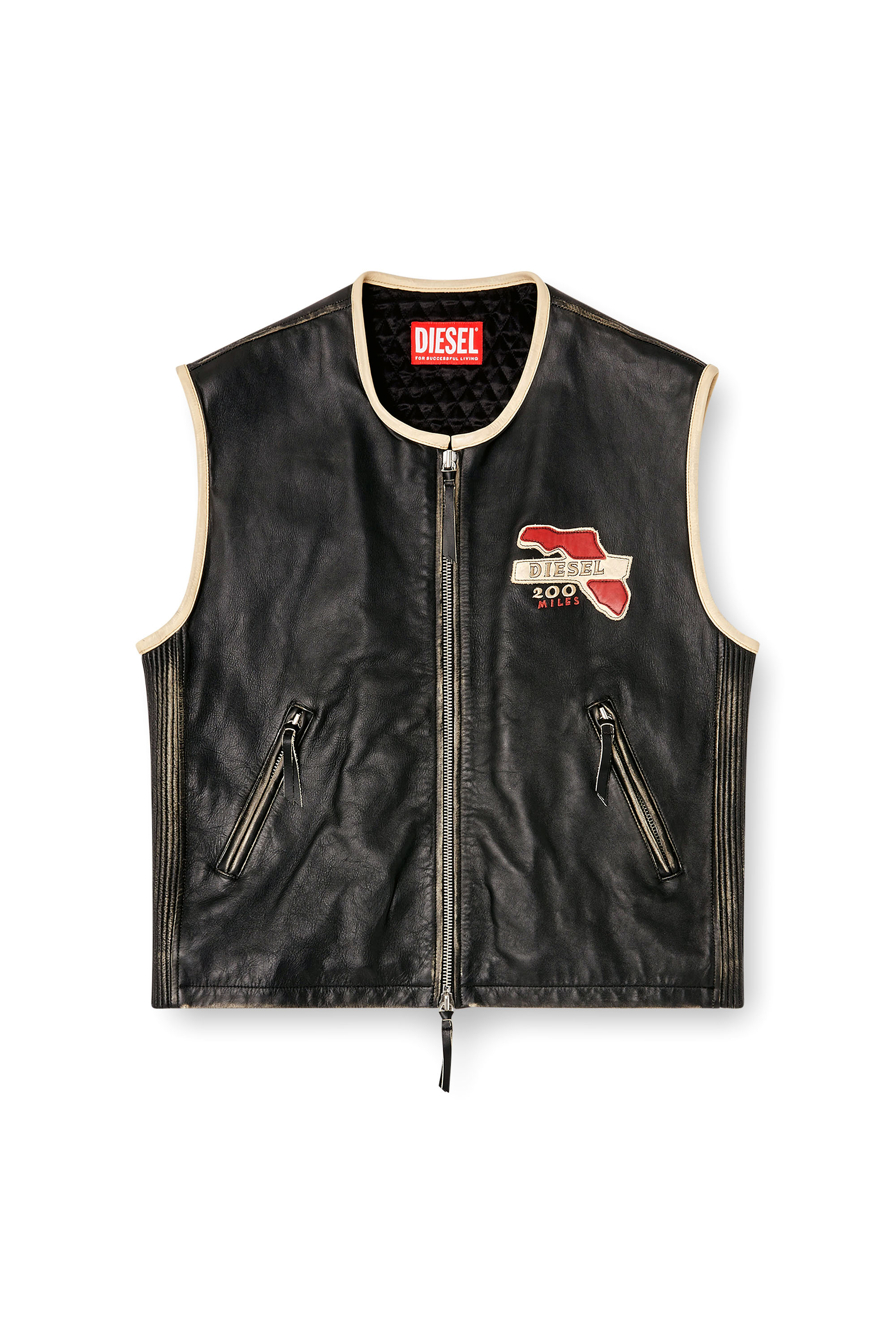 Diesel - L-FLYING-20TH, Man's Leather vest with embroidered patches in Black - 3