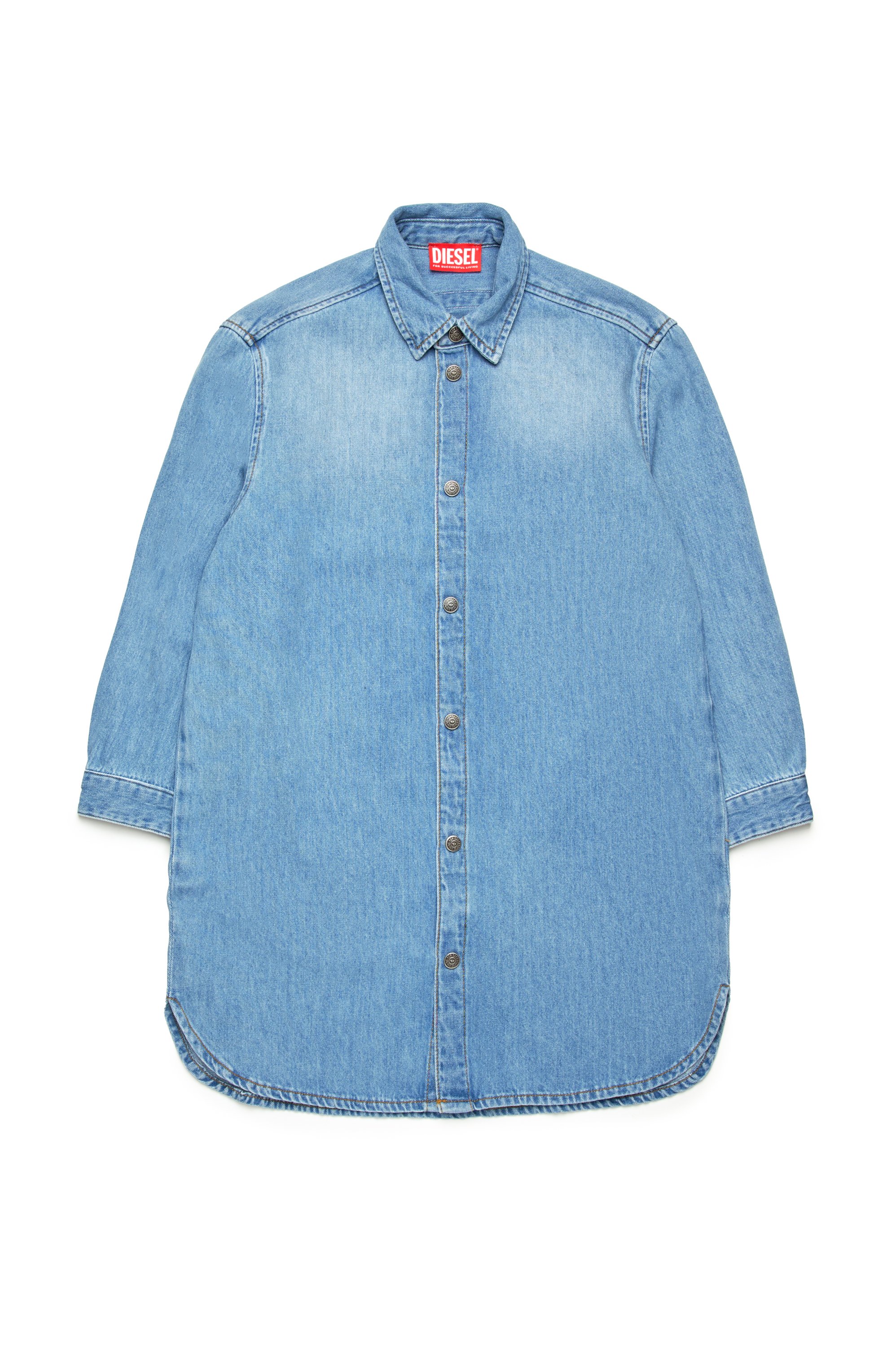 Diesel - DEBBLI, Woman's Denim shirt dress with frayed Oval D logo in Light Blue - 1