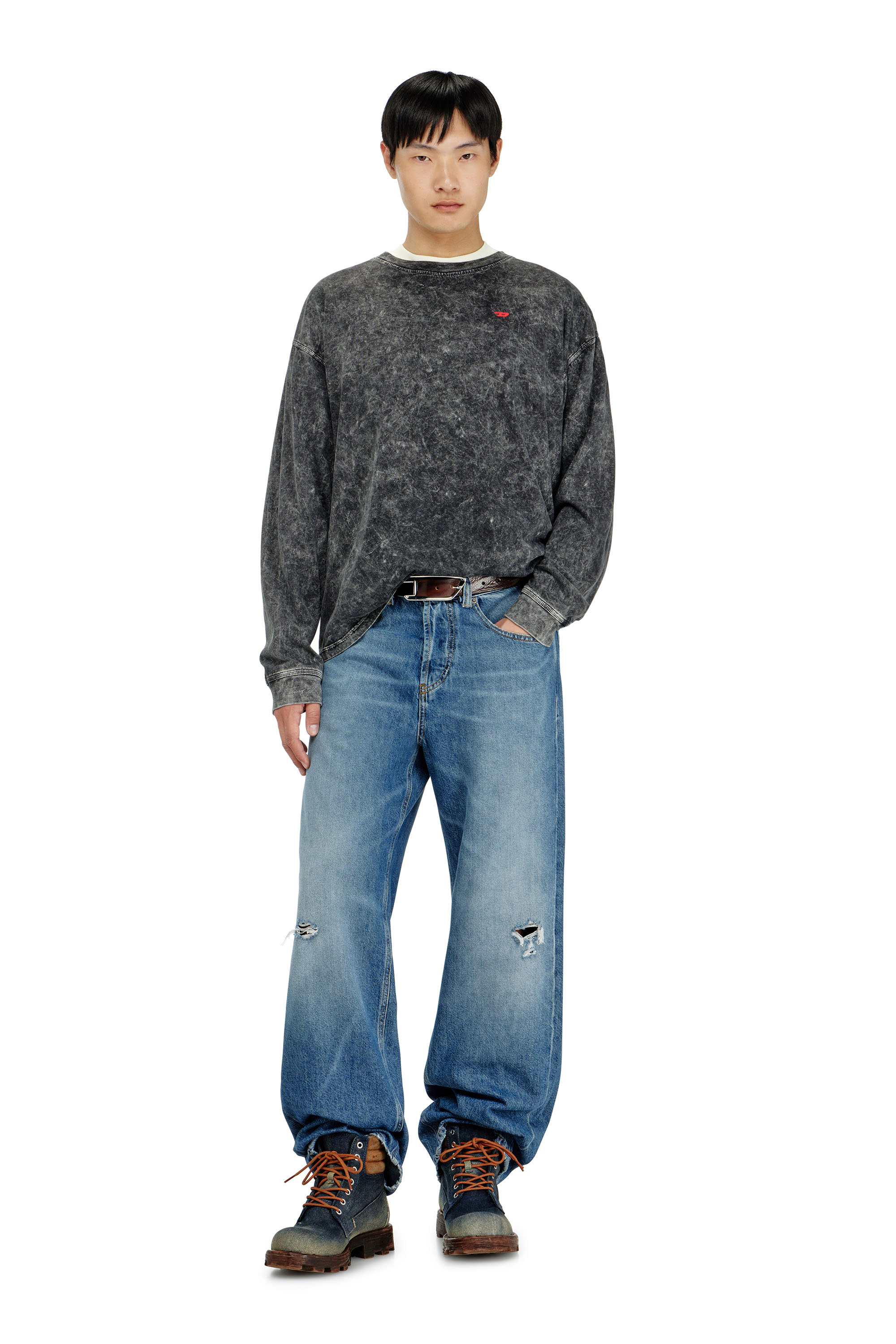Diesel - T-BOXT-LS-AA5, Man's Long sleeve top with treated effect in null - 2