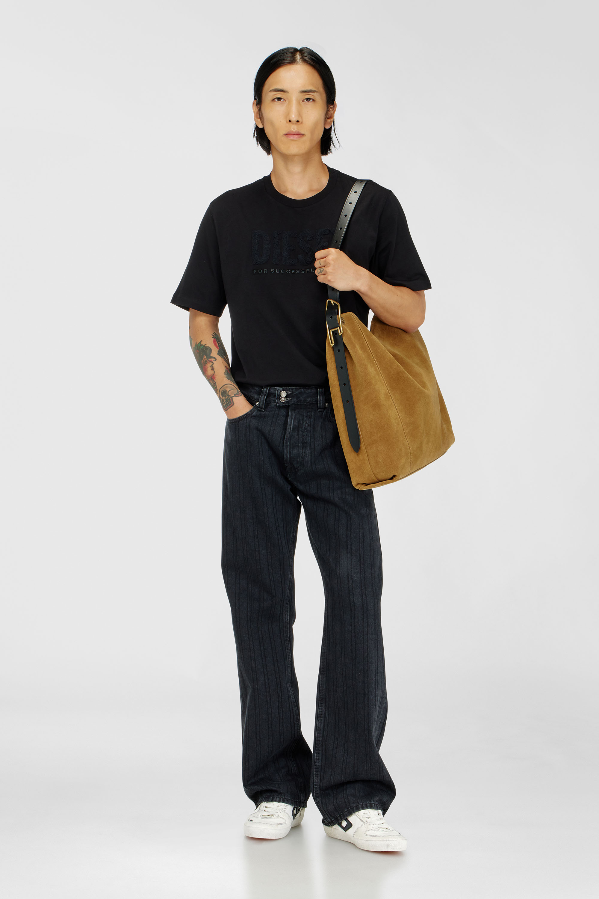 Diesel - T-JUST-OVA-T92, Man's Cotton T-shirt with tonal Diesel logo print in Black - 2