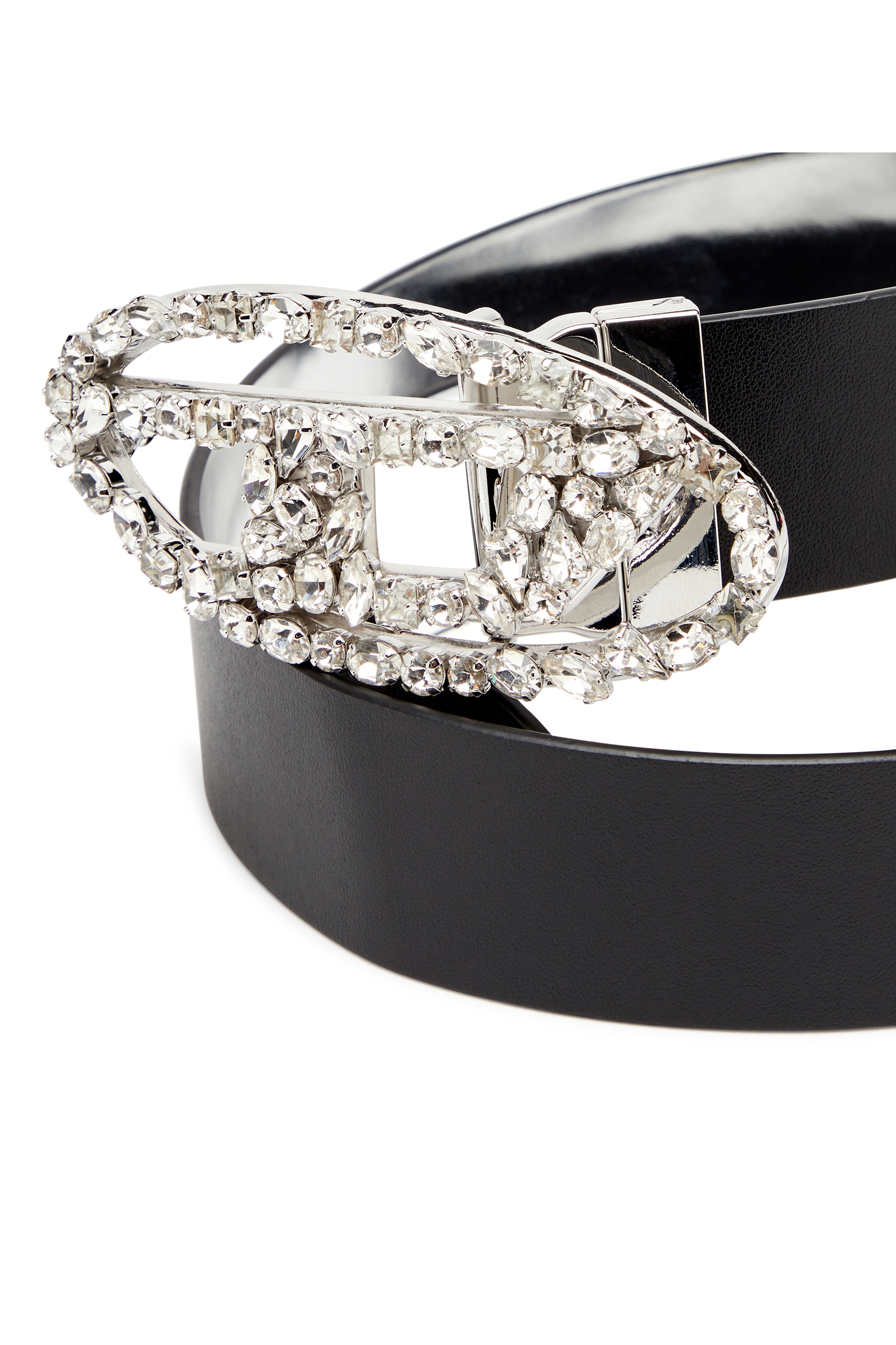 Diesel - B-1DR W REV, Woman's Reversible leather belt with crystal buckle in Black - 3