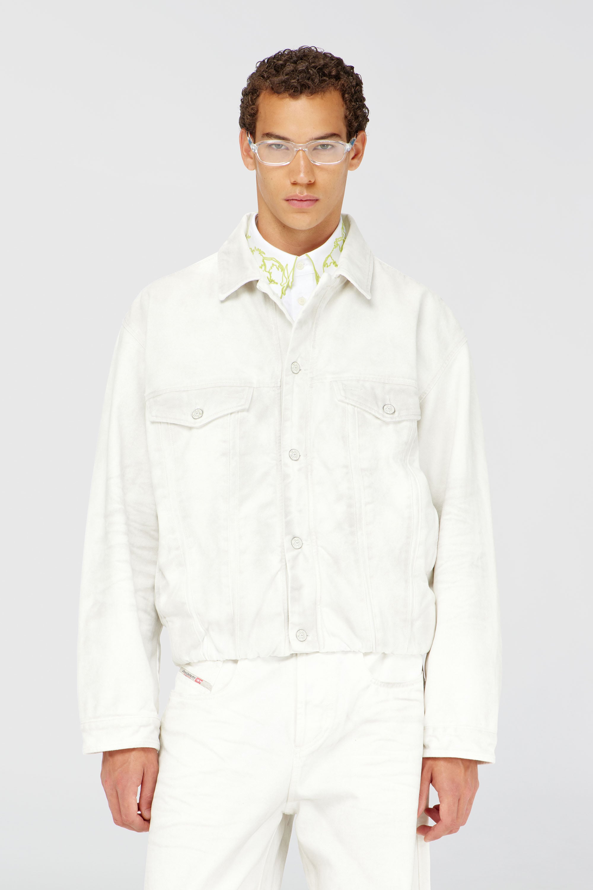 Diesel - D-MORVI-FSJ1, Man's Elasticated trucker jacket in denim in White - 2